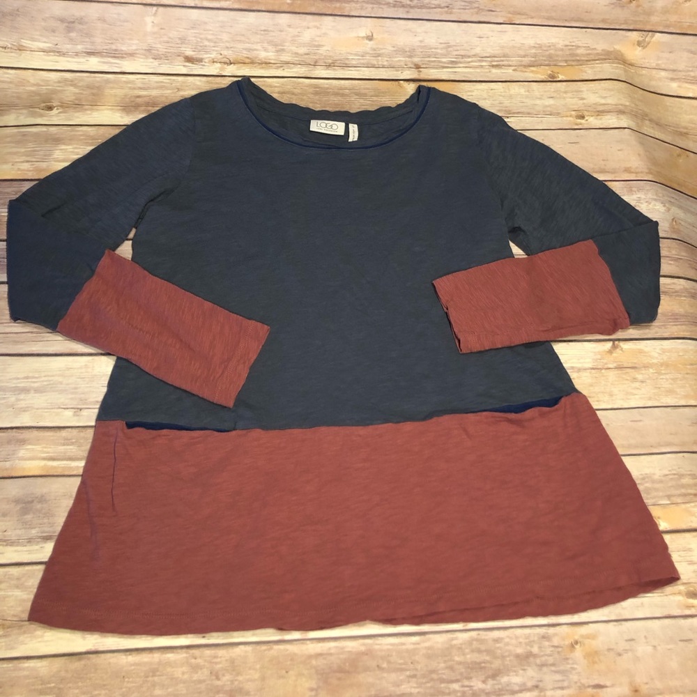LOGO by Lori Goldstein Color Block Top Sz Small